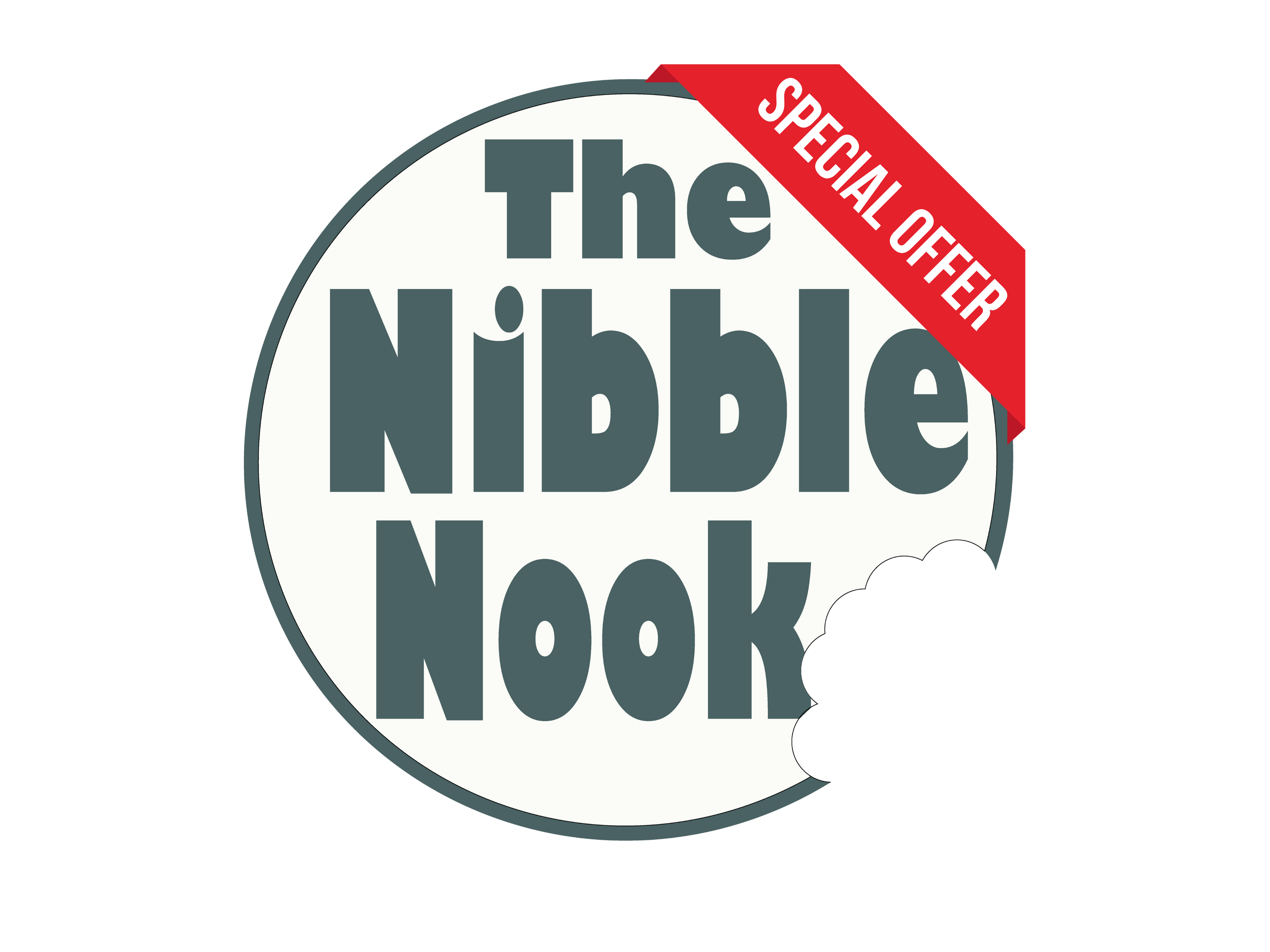 The Nibble Nook Log with red ribbon reading "Special Offer"